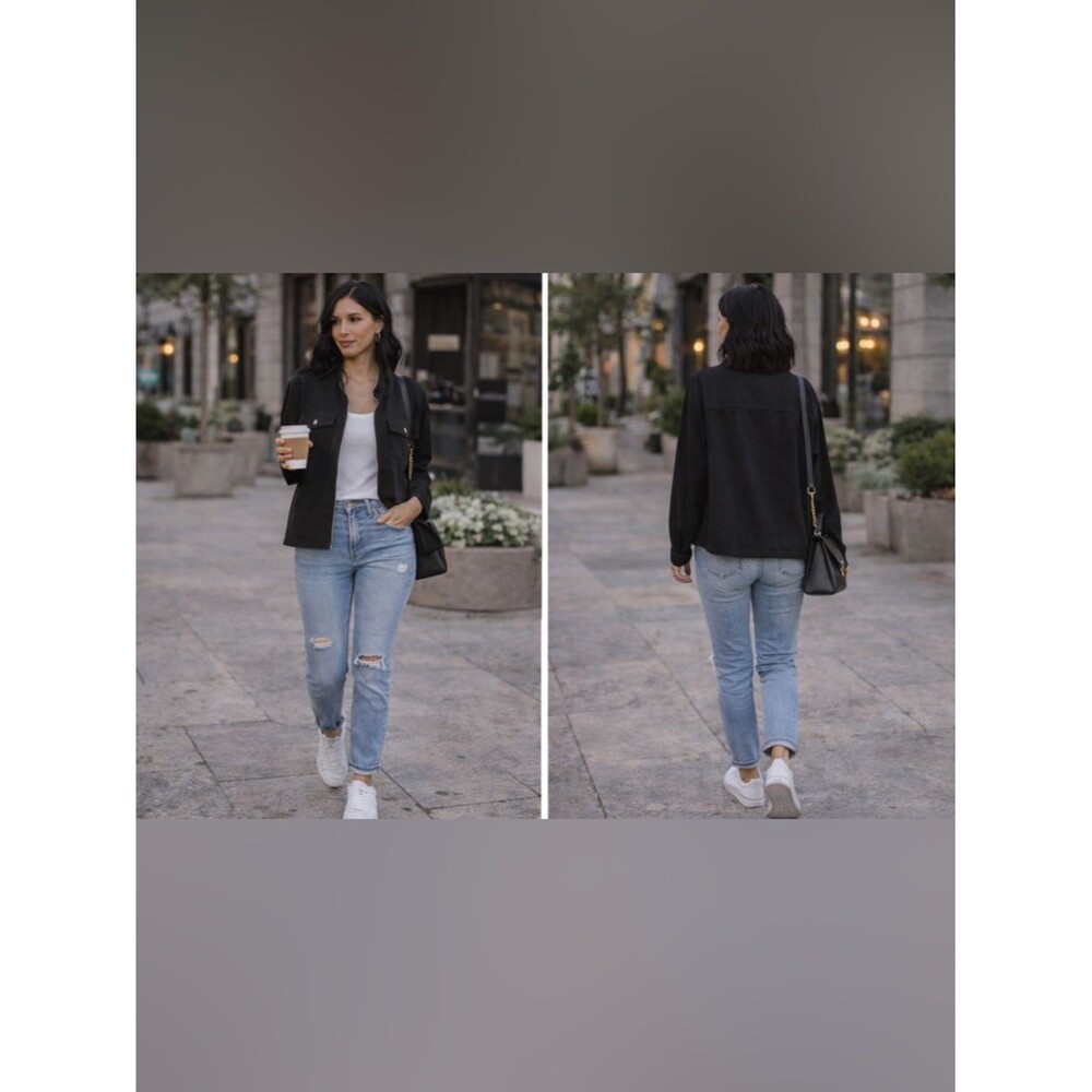 SOHO Apparel Ltd Black Zip Front Jacket L | Lightweight Utility Casual Chic